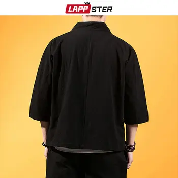 LAPPSTER Moških Žerjav Vezenje Kimono Srajce 2020 Mens Ulične Kitajski Styel Srajce Moške Črne Oblikovalec Modnih Jopico 5XL