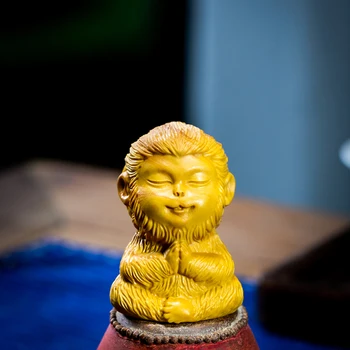 Leseni Kip Živalskega Šimšir Carving Sonce Wukong Mitologije Kiparstvo Opica Dekoracijo Meditacija Majhnimi Okraski Doma Dekor
