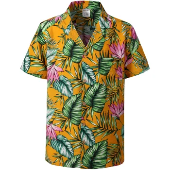 Roza Letnik Hawaiian Rokavi Moški Priložnostne Kratek Sleeeve Gumb Navzdol Obleko Srajce Cvjetnim Tiskanja Bombažno Majico Plaži Majica z Žep