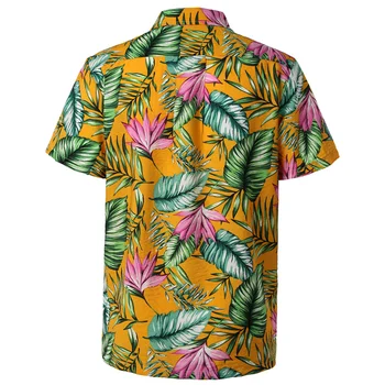 Roza Letnik Hawaiian Rokavi Moški Priložnostne Kratek Sleeeve Gumb Navzdol Obleko Srajce Cvjetnim Tiskanja Bombažno Majico Plaži Majica z Žep
