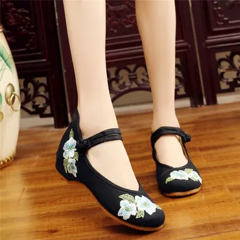 TIMETANGWomen je ShoesVintage Vezeni Cvetlični Platno Balet Stanovanja Ženske Udobno Kitajski Ballerinas Ženske Vezenje Čevlji