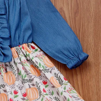 INS 2019 Dekliška Oblačila Moda Jeansa Obleko z Dolgimi Rokavi Jeseni Nova Risanka Bučna Otroci Oblačila Dekle Kostum