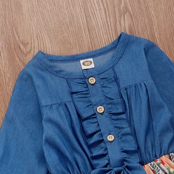INS 2019 Dekliška Oblačila Moda Jeansa Obleko z Dolgimi Rokavi Jeseni Nova Risanka Bučna Otroci Oblačila Dekle Kostum