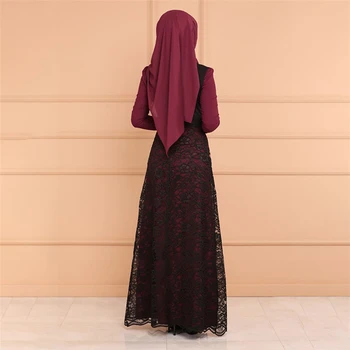 WEPBEL Arabski Dubaj Plus Velikost Slim Fit Trdna Moda Dolg Rokav Abaya Islamska Oblačila Dva-delni Set Muslimanskih Čipke Maxi Obleke