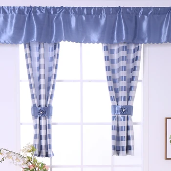 Budloom modra bela jacquardske kariran kratke zavese za kuhinjo, zavese zaslona za spalnico, balkon okna senčenje