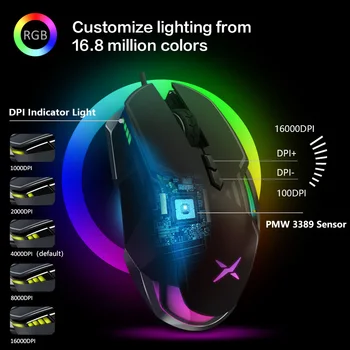 Delux M628 PMW3389 Žično Gaming Miška Igralec 9Buttons RGB Svetlobe Profassional Mause 16000DPI Obema Rokama Optične Miške Za Prenosni RAČUNALNIK