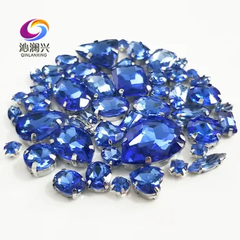 Tovarno prodajo 68pcs/vrečko svetlo modra mix velikost vrh steklo, kristal, okrasnih,mix obliko sew na kamni za diy/Oblačila accessorie
