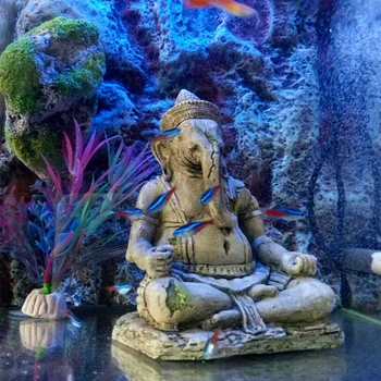 Umetni Slon Glavo Buda Dekoracijo Aquarium Fish Tank Je Sedel Kip Bude Obrti Akvarij Kamen Kamen, Rib, Plazilcev