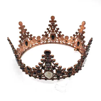 FORSEVEN Retro Baročni Črni Kristal Krog Royal Queen Pageant Tiaras Kron Diadem Nevesta Poročni Poročno Obleko Headpieces