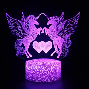Samorog Pegasus Dejanje Slika Serije Akril 3D Iluzije LED Lučka 16Color Daljinski upravljalnik namizne Svetilke, Igrače Za otroka Božično Darilo